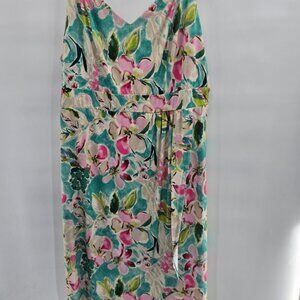 Torrid Teal Tea Length Midi Chiffon Pleated Shark Bite Floral Dress Size 3/3x